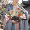 Chinese Style Folding Handheld Fan Handmade Flower Pattern Hand Fans Exquisite Silk Cloth Dance Fan Home Decoration