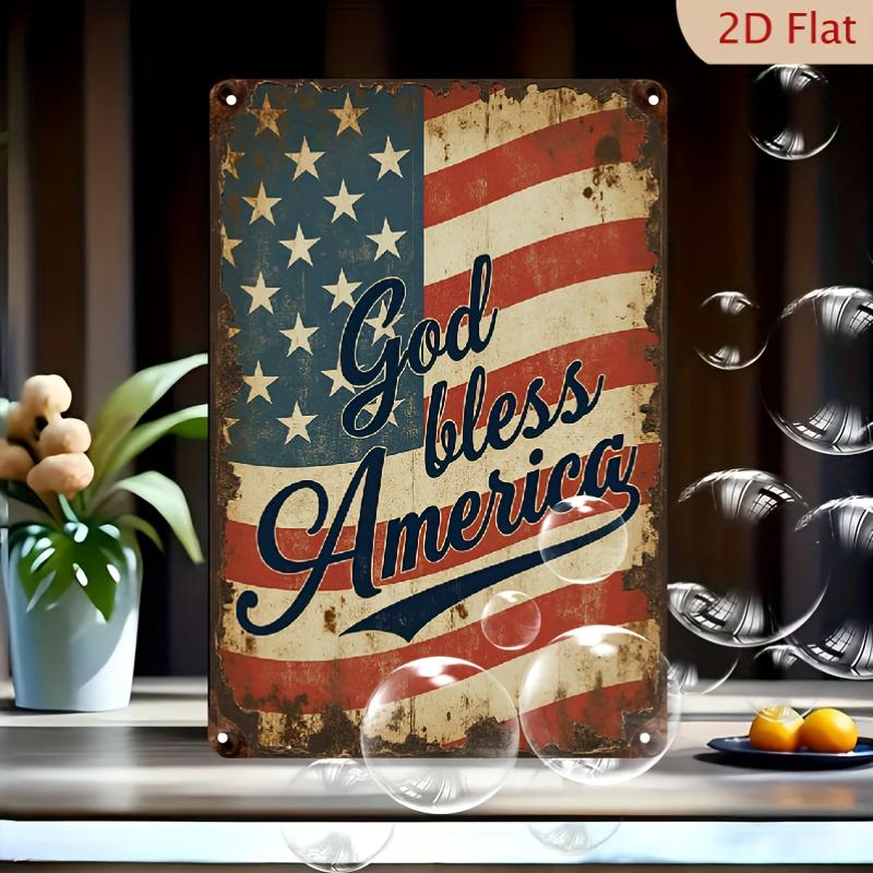 Aluminum Painted Sign Board Metal Wall Art Decor x Inch D Flat Decorative Plaque with God Bless America Text for Home Livi