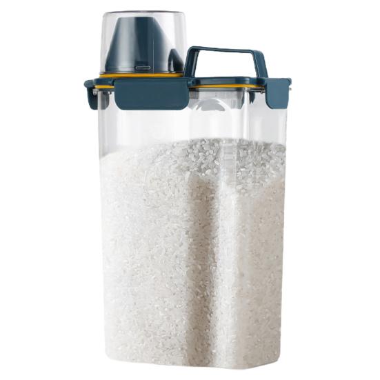 3-литровый контейнер для риса с мерным стаканом, прозрачная герметичная крышка, переносная ручка большой емкости, мука, фасоль, зерновые, ящик для хранения продуктов питания, держатель, контейнер для кухни