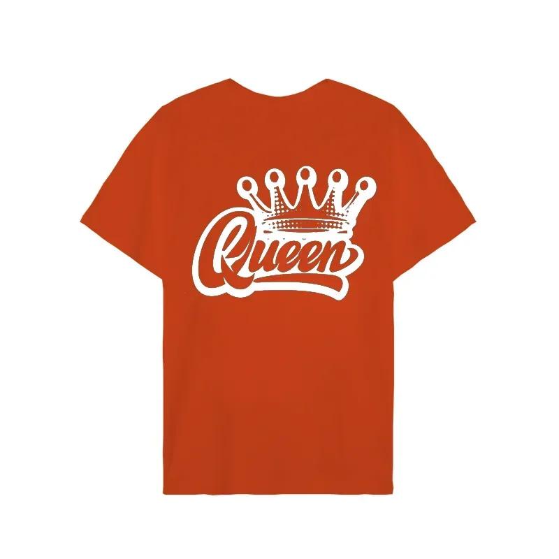 King Queen Crown Print Lover Couples Tee Shirt Harajuku Women T-shirt Crown Couple Matching Tshirt Clothes Summer Women Man Tops