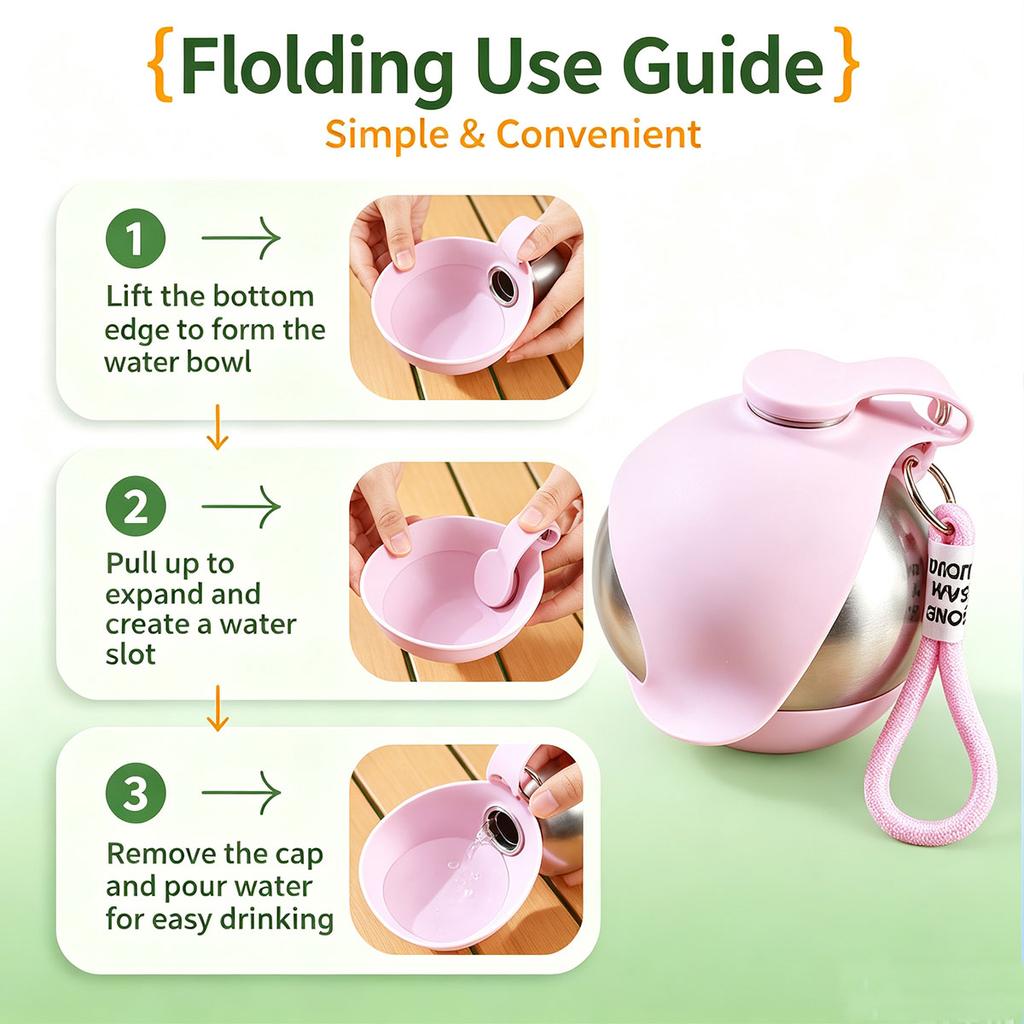 Portable Dog Water Bottle 304 Stainless Steel Leakproof Foldable Drinking Cup With Clip For Outdoor Walking