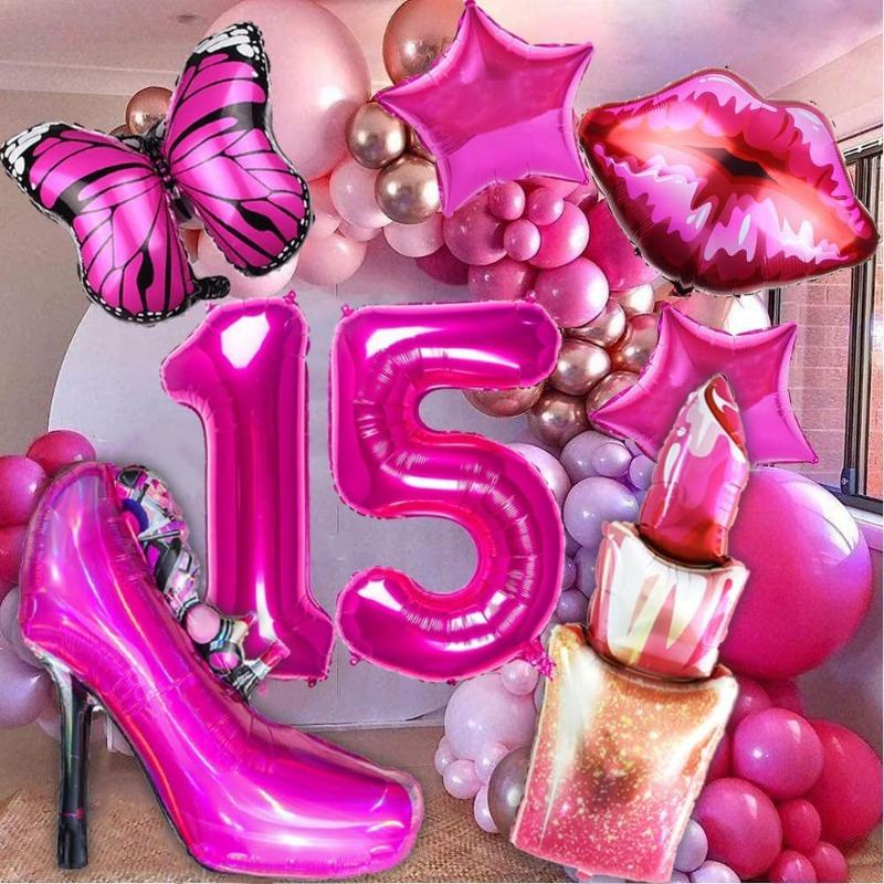 Розовые воздушные шары для девочек, воздушные шары на день рождения для девочек, принадлежности для вечеринки по случаю дня рождения принцессы, ярко-розовый набор воздушных шаров на высоких каблуках для вечеринки по случаю дня рождения девочки