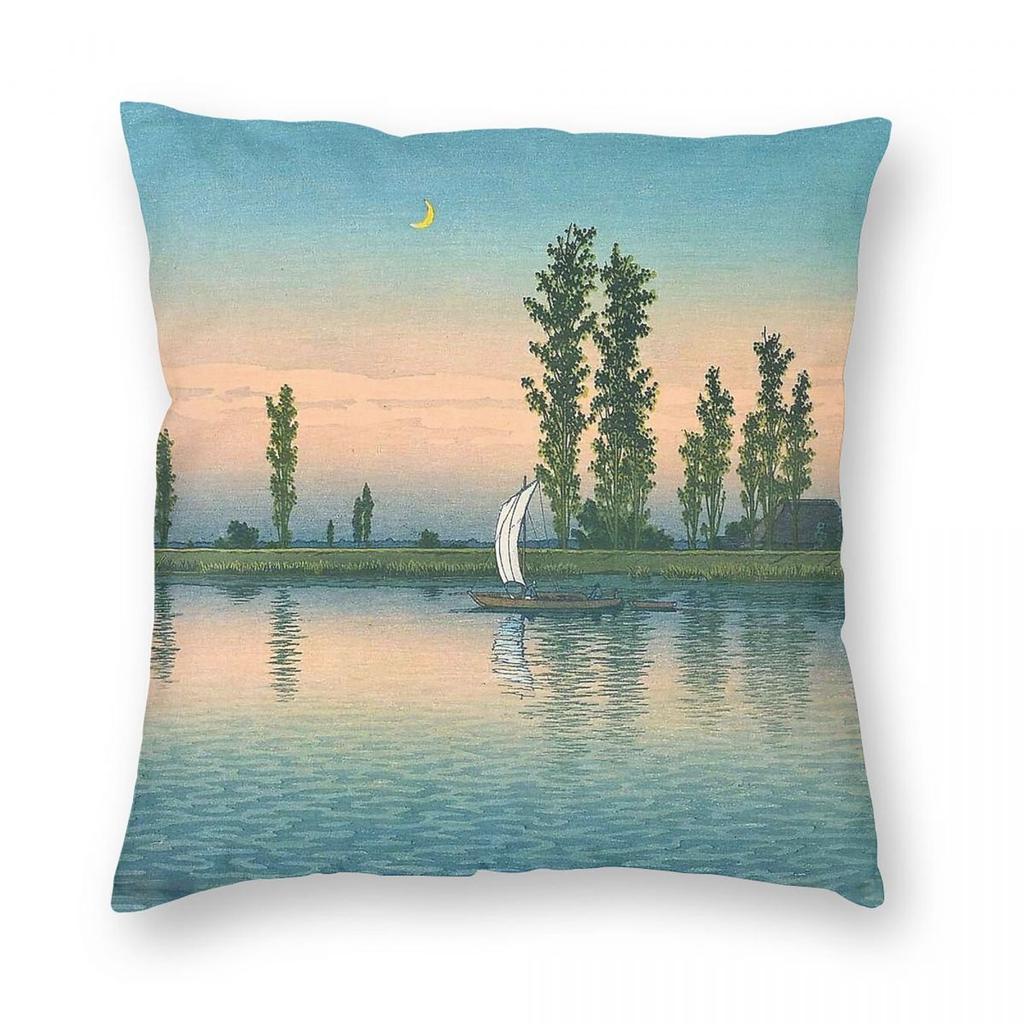 Early Autumn At Itako Hasui Kawase Square Pillowcase Polyester Linen Velvet Creative Decorative Pillow Case Room Cushion Cover
