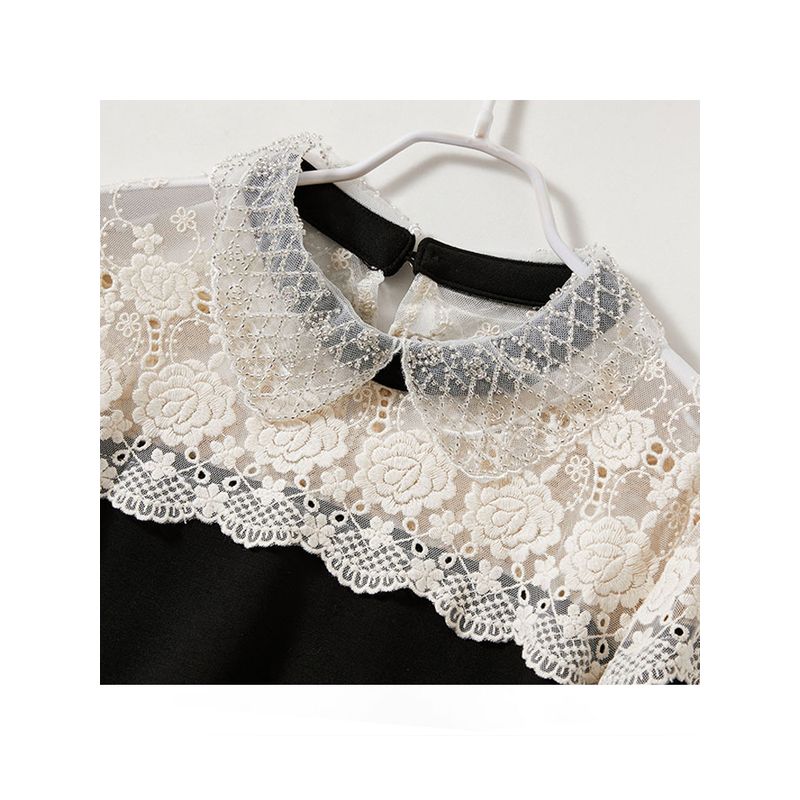 Xiao Bai Loves These Skirts In the Workplace! Delicate Sense Women Fake Two Pieces Mesh Beads Small Lapel Cotton Dress New