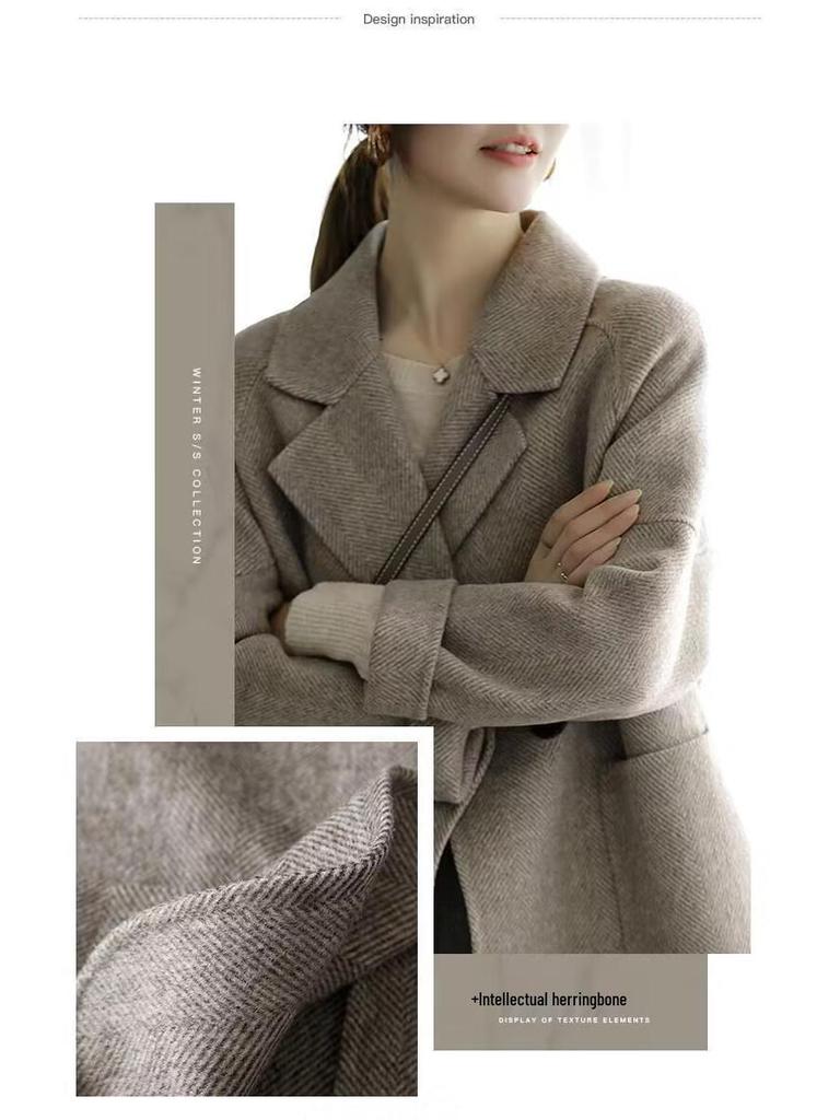 2023 Autumn/Winter Women's High-End Thick Herringbone Wool Coat - Casual Trendy Design