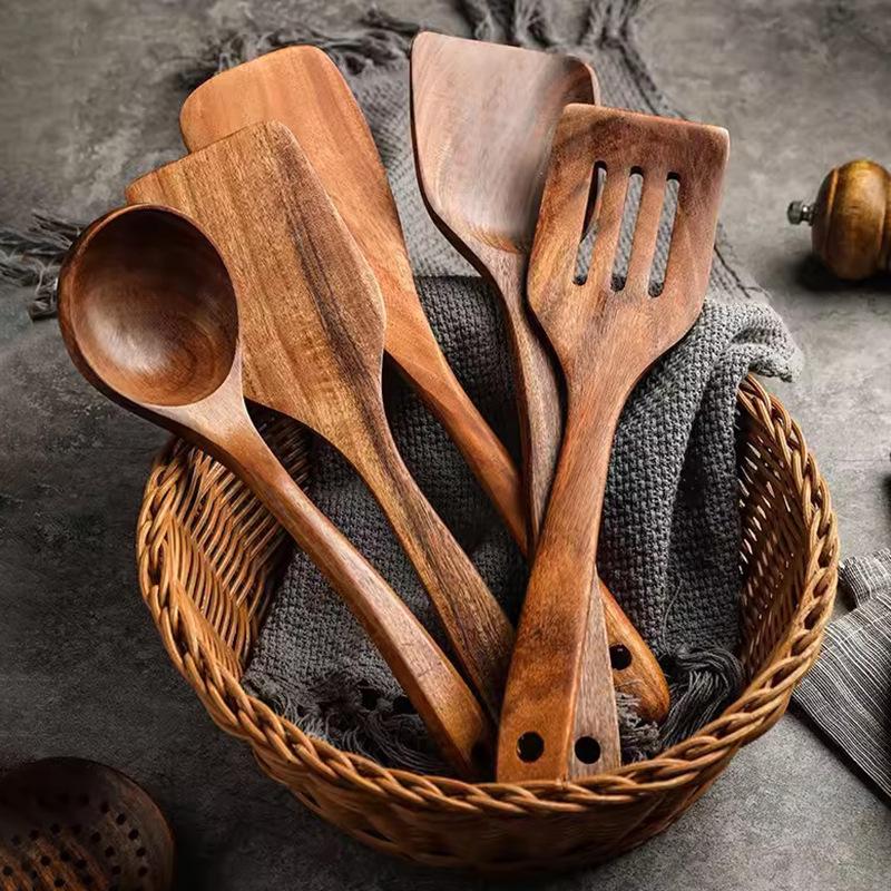 8pcs Natural Teak Wooden Spoons for Cooking Set of Kitchen Utensils for Durable Cooking Perfect for Back To School Supplies