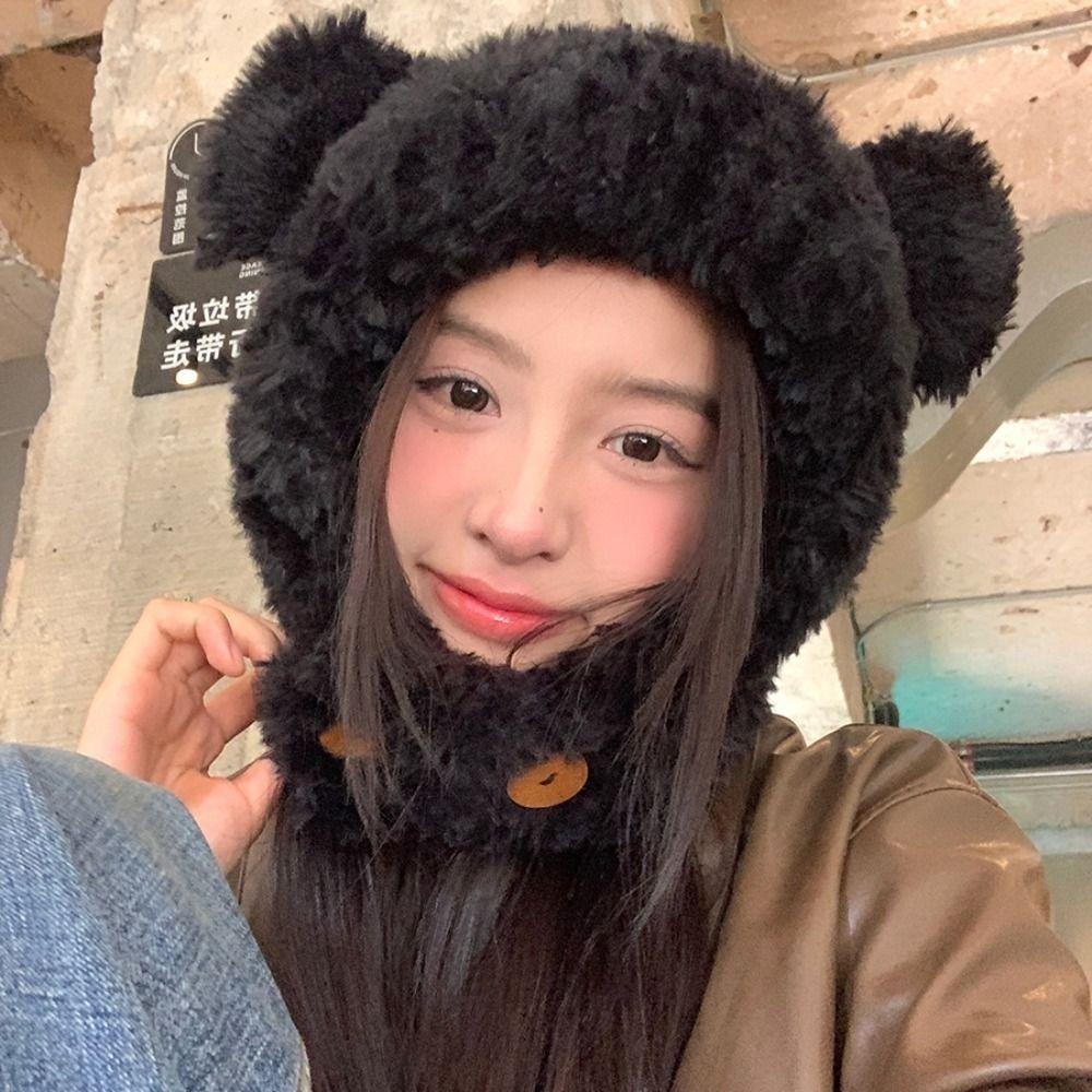 Winter Cap Bear Ears Hat Ear Protection Hat Fluffy Hat Personality Winter Beanie  Children