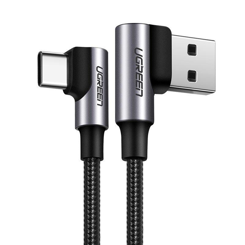 Ugreen Angled USB to USB Type-C Cable, Quick Charge 3.0, 3A, 2m, Gray (Model US176 20857)