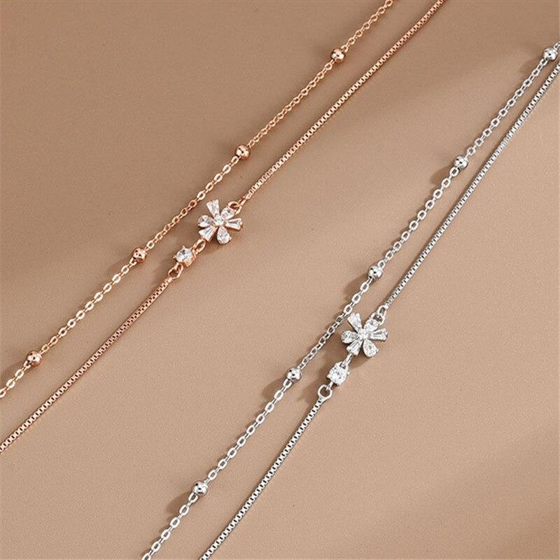 Браслет-подвеска из стерлингового серебра 925 пробы с цирконием и цветком для женщин и девочек, вечерние, свадебные, модные модные ювелирные аксессуары, аксессуары