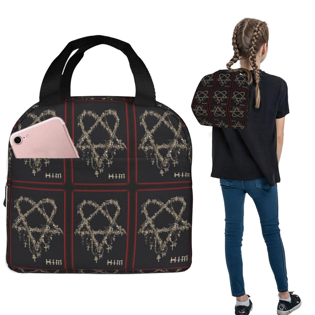Heartagram Him Музыкальная Группа Логотип Изолированный Ланч-Бэг для Женщин Детей Портативный Контейнеры для Еды Термо Ланч-Бокс Сумка-Тоут