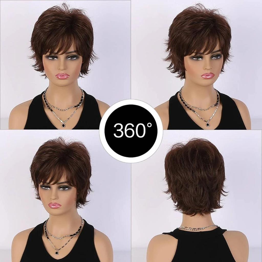 Синтетический короткий парик 25 см/10 дюймов, темно-коричневые вьющиеся волосы, модные женские парики с имитацией кожи головы