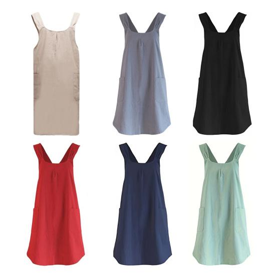 Хлопково-льняной фартук с перекрестной спинкой для женщин, мужчин, шеф-повара, японский стиль, сарафан с карманами для готовки, выпечки, садоводства