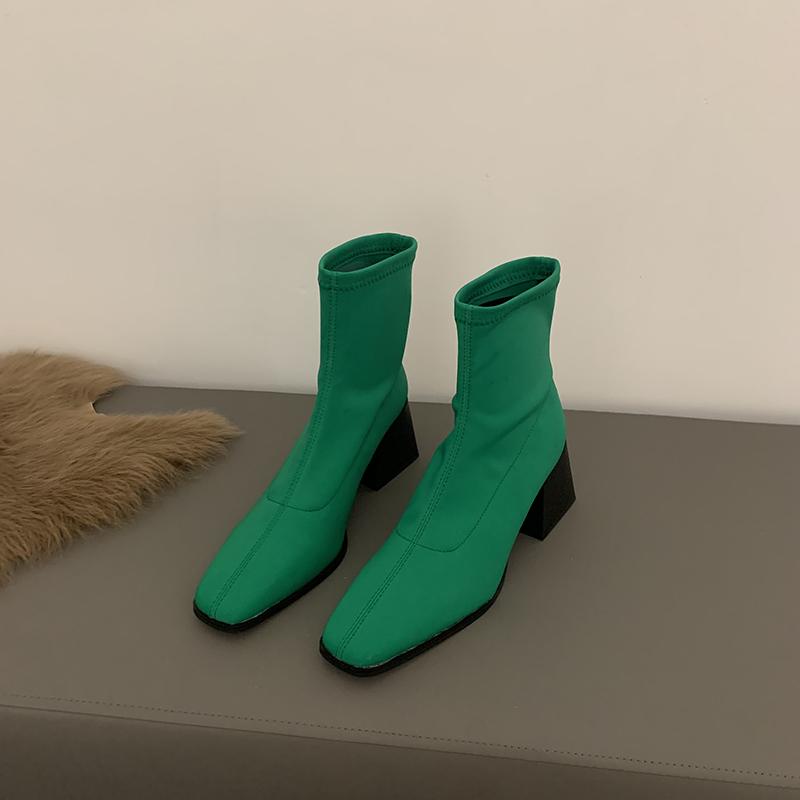Мода 2024 Высококачественная женская обувь Женские сапоги без застежек Модные квадратные носки Современные сапоги Женские новые однотонные ботильоны Zapatos Mujer
