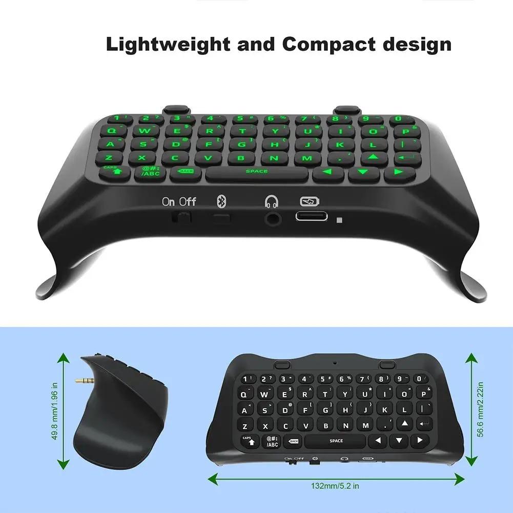 Keyboard for PS5 Edge Controller with Green Backlight, Bluetooth 3.0 Mini Portable Message Keypad Chatpad, Built-in Speaker & 3.5mm Audio Jack