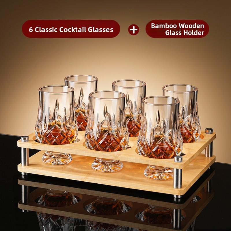 Crystal Glass Whiskey Tasting Cup Set Professional Malt Whiskey Snifter Cup with Coaster Japanese Style Retro Whiskey Glass Set