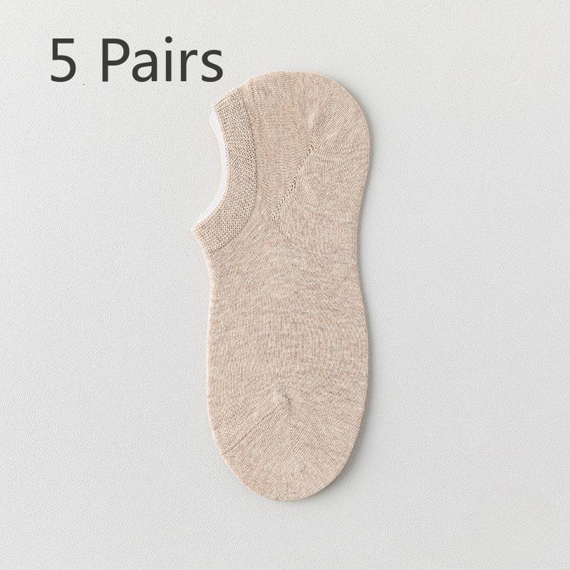 5 Pairs Boat Socks Men's Shallow Mouth Invisible Socks Spring and Summer Mesh Breathable Sweat Anti-odour Boneless Cotton Socks