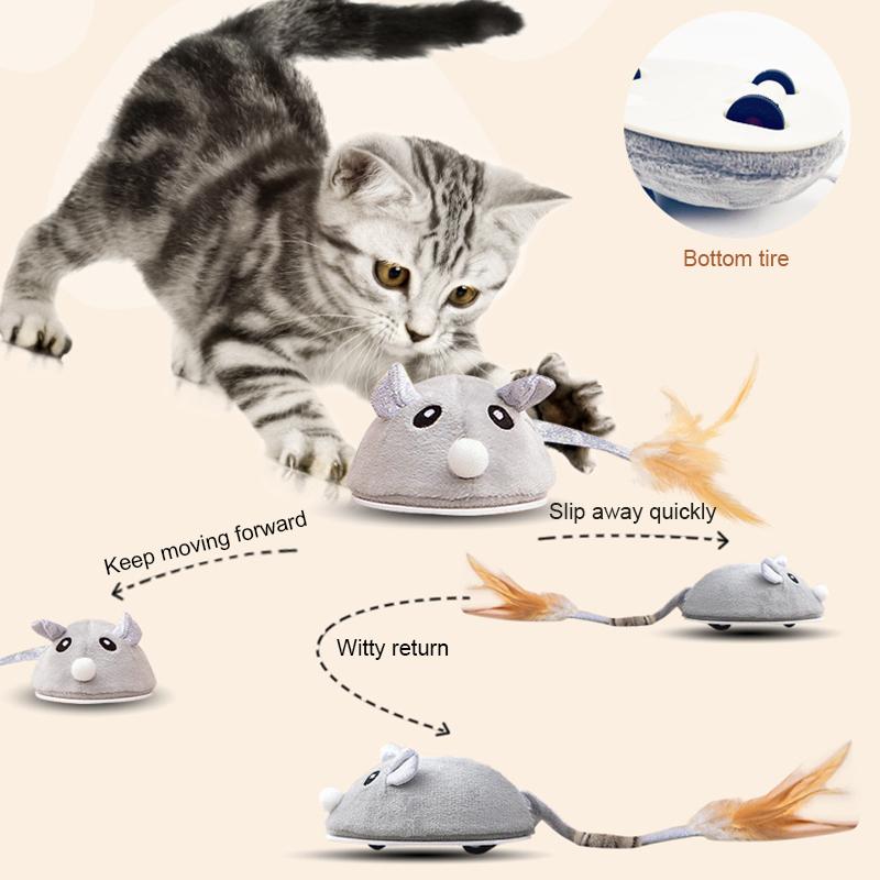 Interactive Mouse Toy for Cats USB Charging Moving Rat with Feather Toys Play-Catch Training Toy for Indoor Kittens Pets Supply