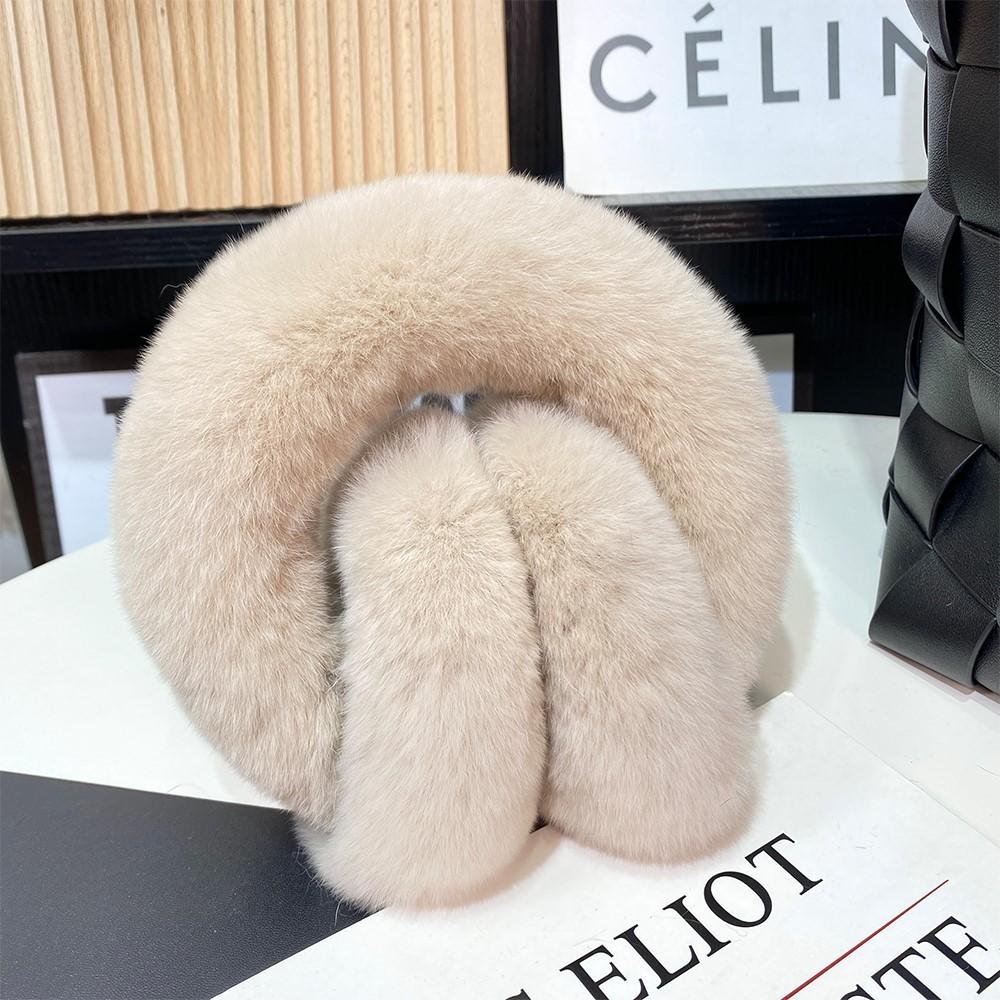 Women Winter Real Rex Rabbit Fur Earmuffs Soft Fluffy Natural Rex Rabbit Fur Ear Protection Girls Fashion Earmuffs