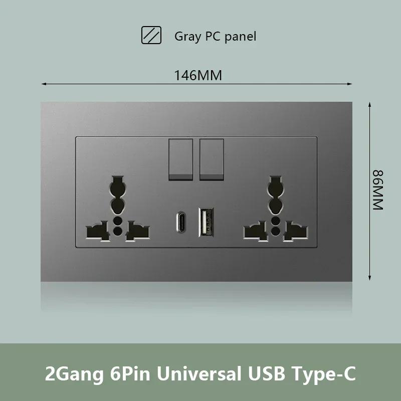 Универсальная двойная розетка с быстрой зарядкой Type-C мощностью 18 Вт, настенный электрический светильник с выключателем на 2 направления, Великобритания, 13 А, двойная розетка USB