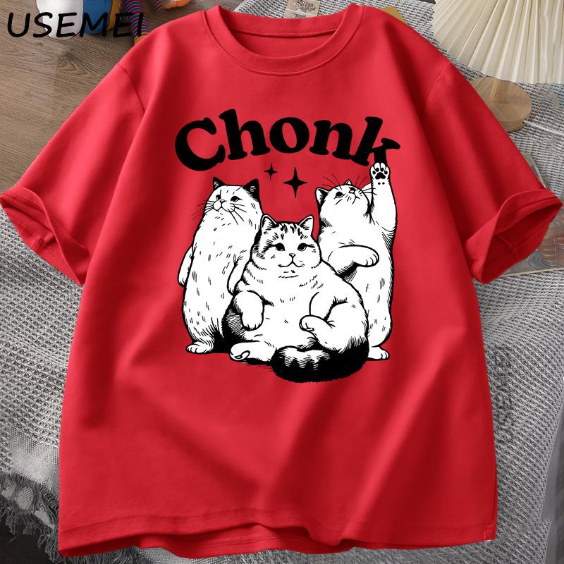 Funny Chonk Cat T-Shirt for Men Cute Fat Cat Tee Shirt Minimalist Meme Graphic Tee Pet Owners Cat Lovers T Shirt Clothing