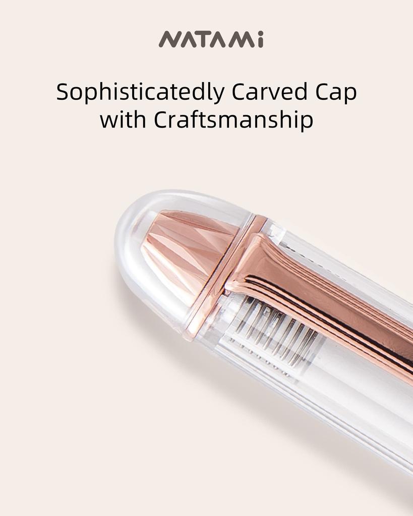 Natami Fountain Pen Fine Nib Transparent Clear Ink Converter Smooth Flow Rose Gold Trim Gift Leather Pouch Platinum Calligraphy (Sky Blue)