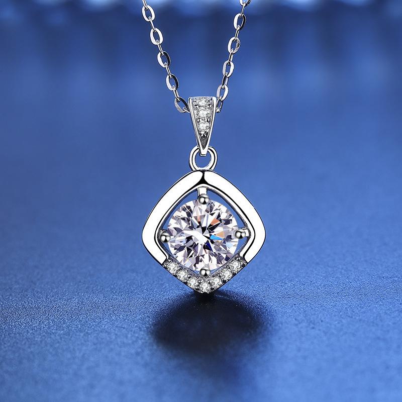 Bague Ringen 1ct VVS D Цветной Муассанит Бриллиантовое Ожерелье Для Женщин Серебро 925 Ювелирные Изделия Женский Простой Темперамент Цепочка На Ключицу