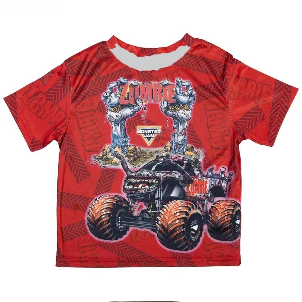 Summer Men's T-shirt Fashion Monster Truck Cartoon 3D Print Men's Short Sleeves T-Shirt Loose Casual Outdoor Men's and Women's Tees Tops
