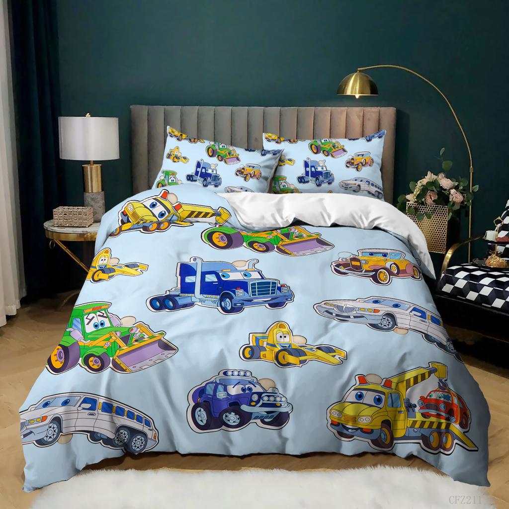 Cartoon Car Rv Quilt Cover Three-Piece Bedding