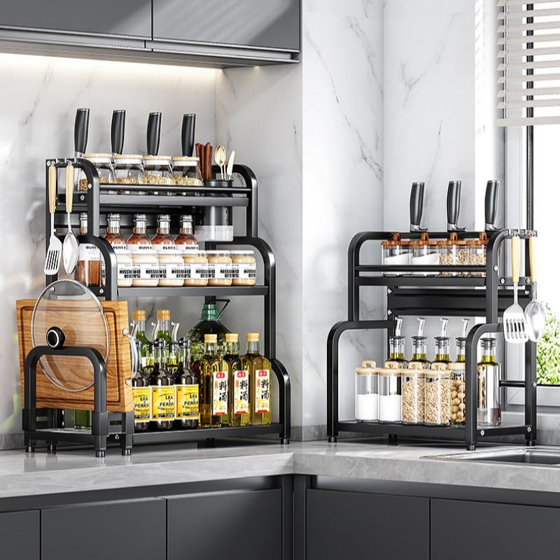 2-ярусная кухонная полка для хранения из нержавеющей стали, органайзер для приправ и палочек для еды, подставка для ножей и банок, бытовые аксессуары