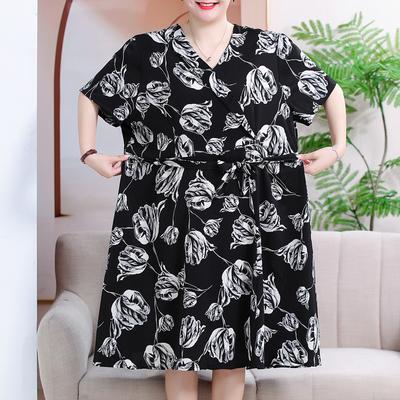 Элегантные платья больших размеров 3XL-7XL для женщин, повседневные свободные винтажные длинные платья с короткими рукавами и короткими рукавами с рукавами, летняя одежда
