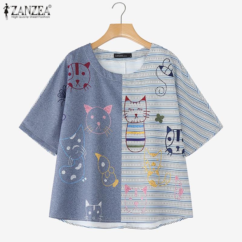 ZANZEA Женские повседневные футболки с круглым вырезом и рукавом 3/4, свободного кроя, в стиле пэчворк