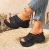 Women's Wide Width Roman Sandals, Knitted Platform Wedge Heels, European Autumn Shoes for Women