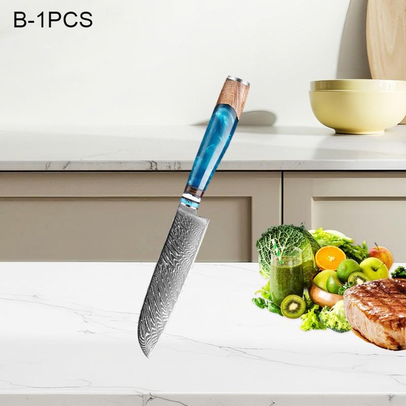 WXCOO Damascus Steel Chef Knives Set Professional Japanese Kitchen Knife Utility Fruit Paring Knife Blue Resin Handle Set