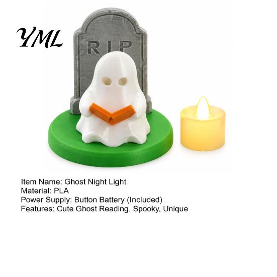 Glowing RIP Tombstone Figure Halloween Ghost Reading Table Lamp, 3D Printed Light Up And Easy Assembly Holiday Figurine, Spooky Night for Home