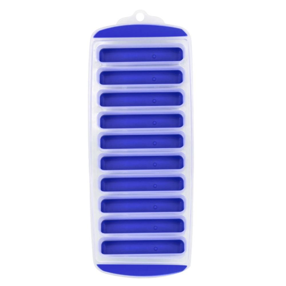 DIY 10 Holes Long Strip Ice Cube Mold with Lid Homemade Ice Cube Tray Silicone Baking Mold Cold Drink