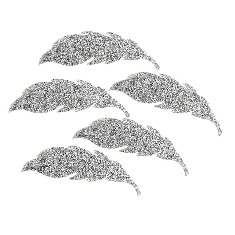 5pcs Iron On Rhinestone Patches Silver Leaves Pattern Patches Iron On Patches For DIY Crafts