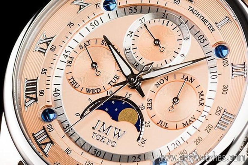 Часы Advanced Moon Phase 100m Waterproof из натуральной кожи с ремешком и римскими индексами, золото, 300 штук, подарок на день [JMW TOKYO] Мужские [японские]