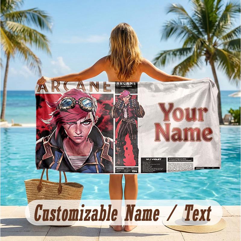 Custom Text Beach Towel, Soft Absorbent Swimming Multi-use TowelArcane