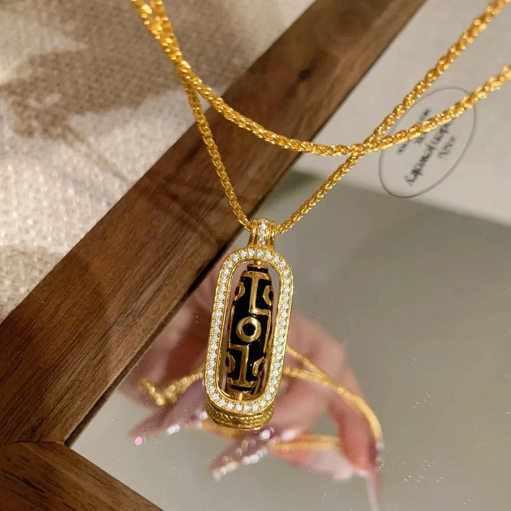 New In Chinese Style Classical Light Luxury Unusual Retro Rotatable Tianzhu Necklace Exquisite Collarbone Chain Banquet Zircon