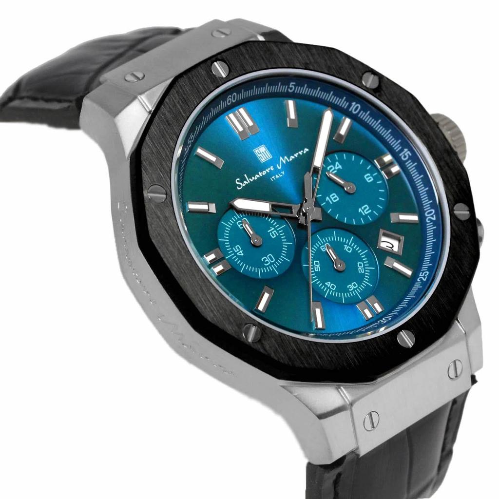Хронограф 10 ATM водонепроницаемый кожаный ремешок Business 20th Anniversary Limited Model Синий Зеленый Черный [Salvatore Mara] Мужские SM18117-SSBLGR