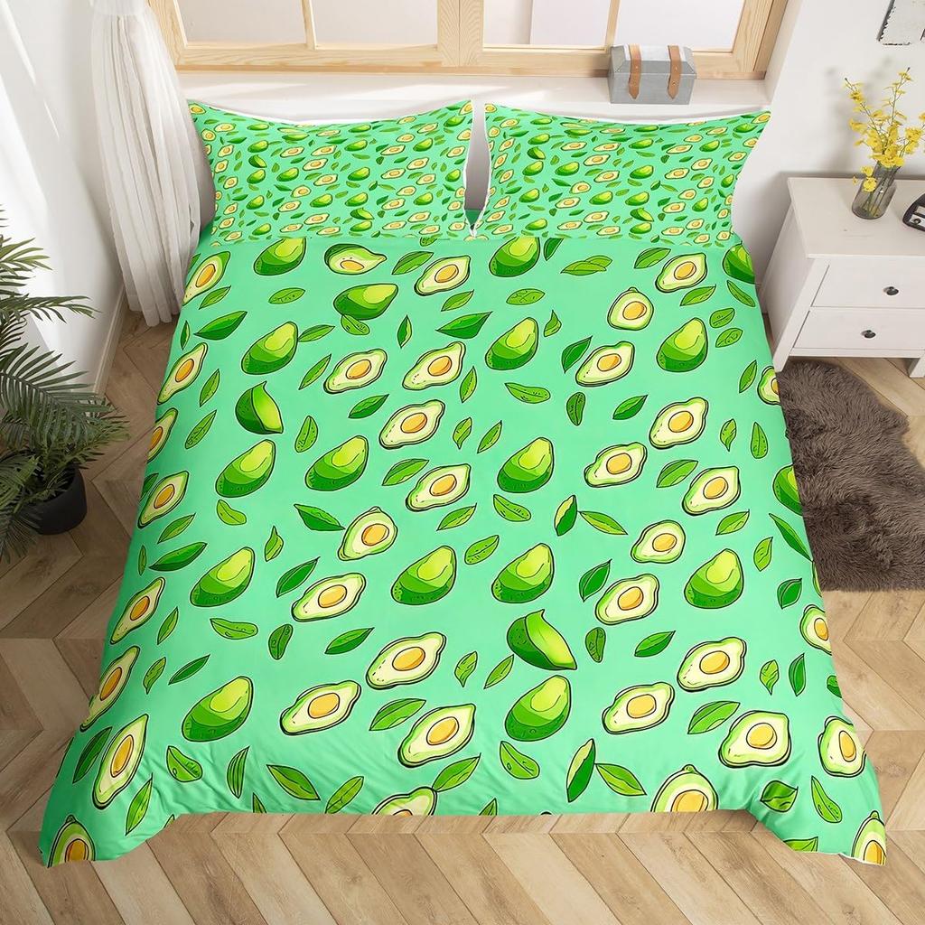 Avocado Duvet Cover Twin Queen Kawaii Green Tropical Fruit Bedding Set for Kids Girl Botanical Comforter Cover with 2 Pillowcase