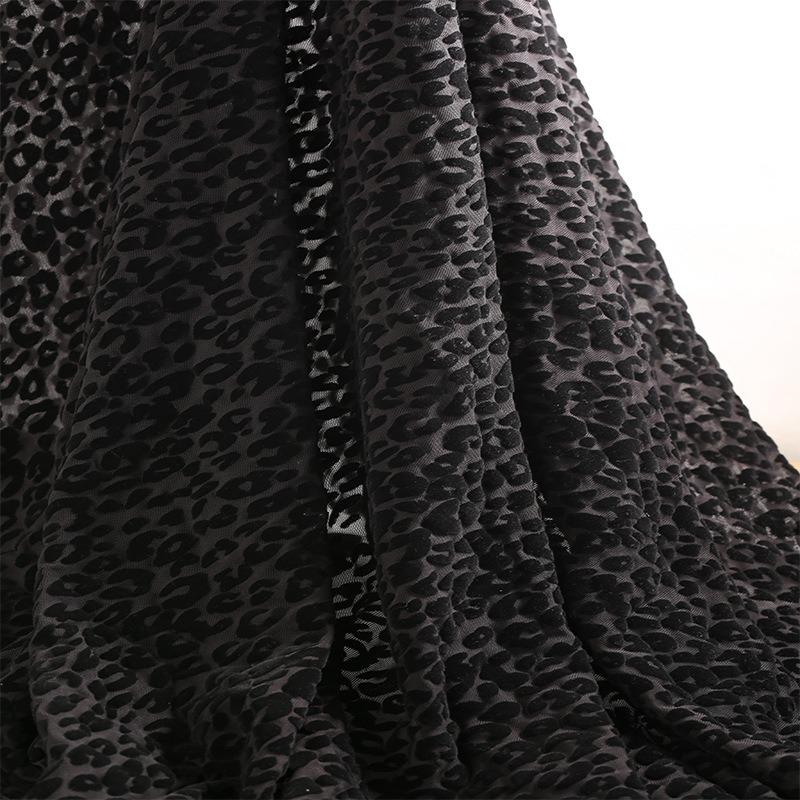 1/2/3yards Black Color Spandex Leparod Flocking Mesh Fabric Stretchy African Net Fabrics Nigeria George Fabric for DIY Sewing