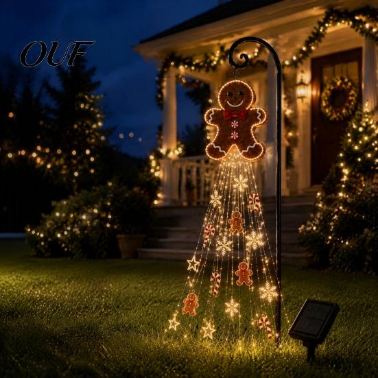 Decorative Solar Lawn Ornaments Gingerbread Garden Light, Waterproof Outdoor Yard Light with Warm Christmas Decorations for Beds Waterfall LED,