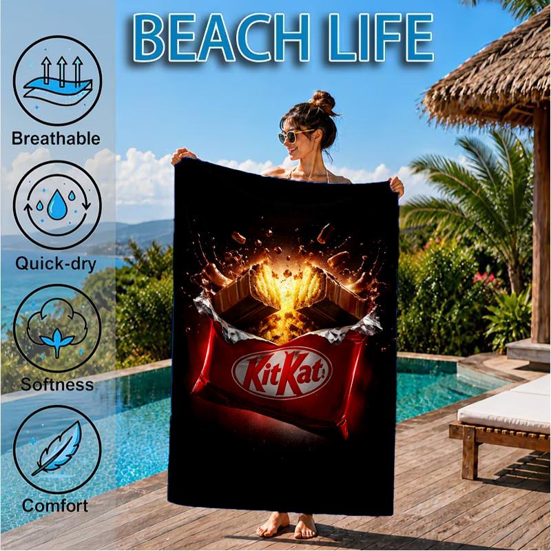 1 шт. Пляжное полотенце Kit-kat для взрослых/семьи, Пляжное полотенце, Сверхвпитывающее быстросохнущее полотенце для бассейна для путешествий, плавания, кемпинга, Подарок