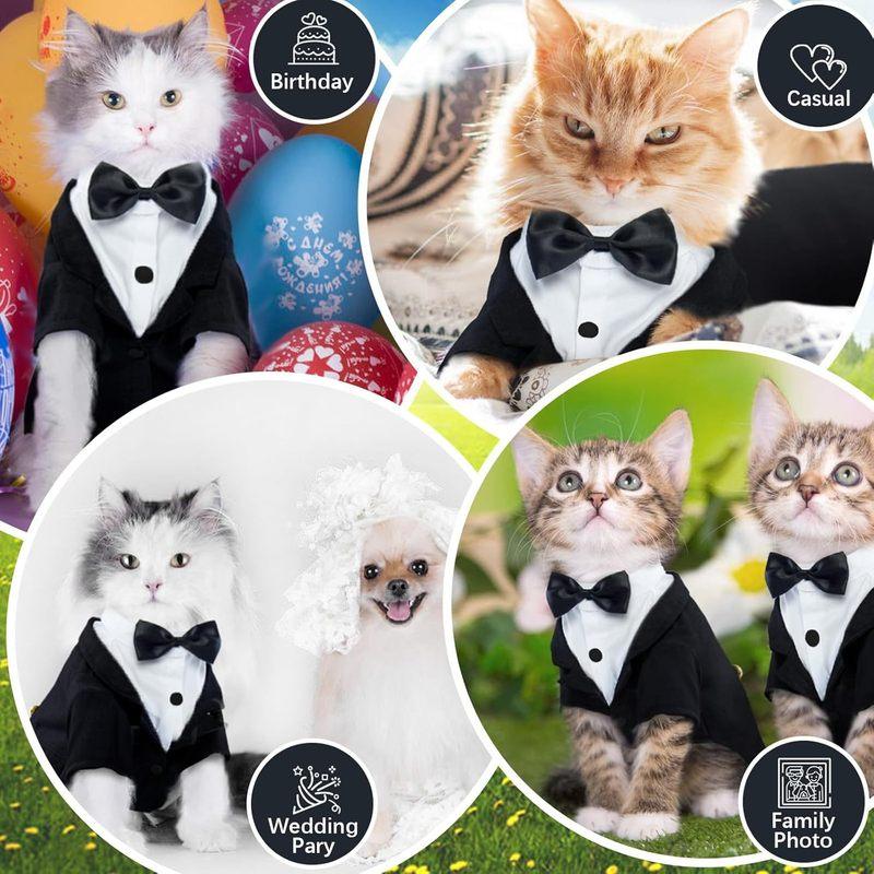 Cat Tuxedo Wedding Suit Formal Pet Bow Tie Outfit Soft Cotton Kitten Birthday Party Costume With Decorative Chain XS-2XL