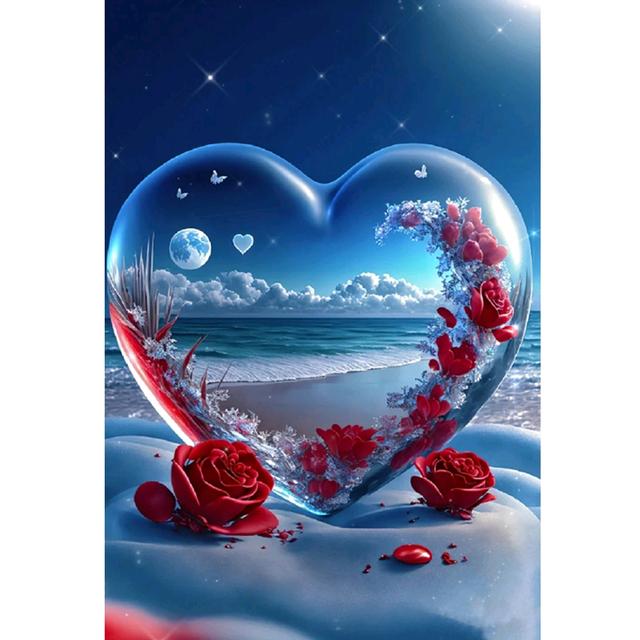 Романтический пляж 5D DIY Алмазная картина Бабочка Роза Любовь Пейзаж Полный Круглый Алмазная вышивка Мозаика Вышивка крестом