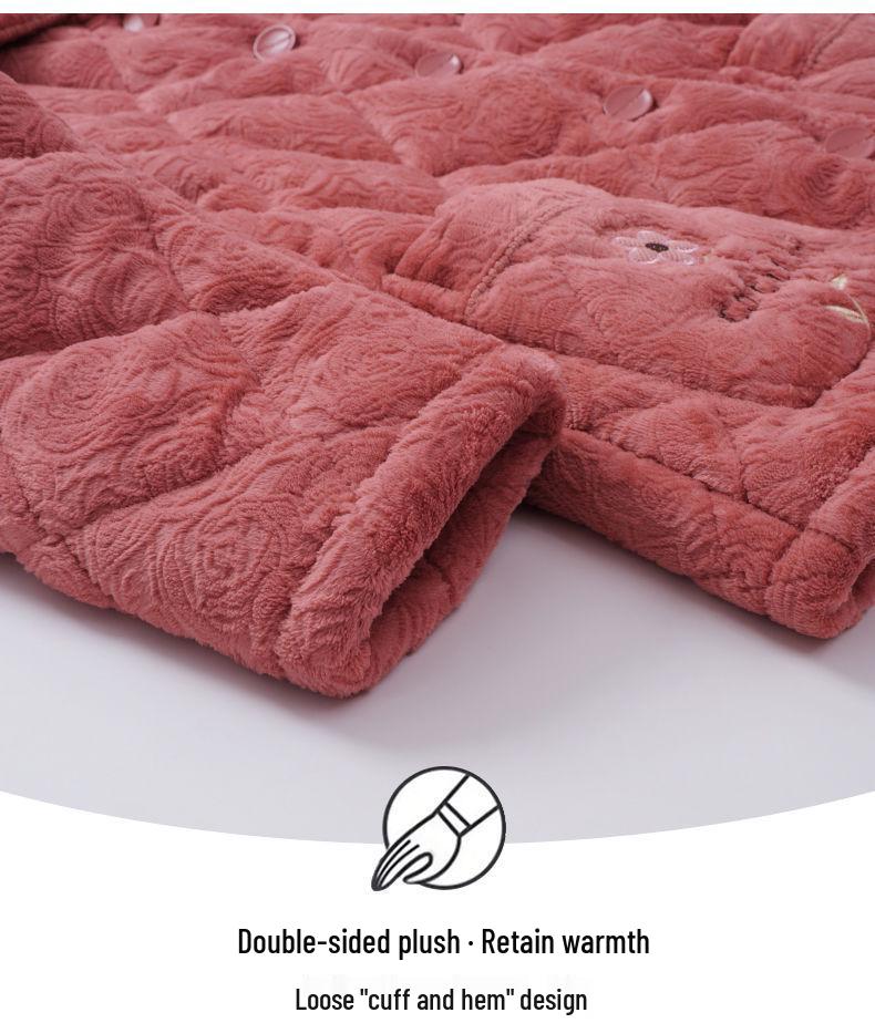 Женская зимняя стеганая пижама из кораллового флиса - Теплый фланелевый комплект для дома для мам среднего и пожилого возраста