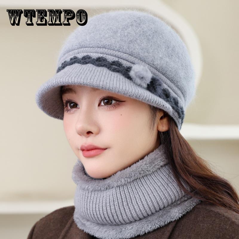 Зимняя плюшевая утолщенная шерстяная шапка женская из искусственного меха кролика вязаная термошапка
