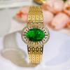 CMM Retro Palace Handmade Hollow Italian Brushed Metal Natural Green Zircon Light Luxury Wide Bracelet Bangle Hand Accessories