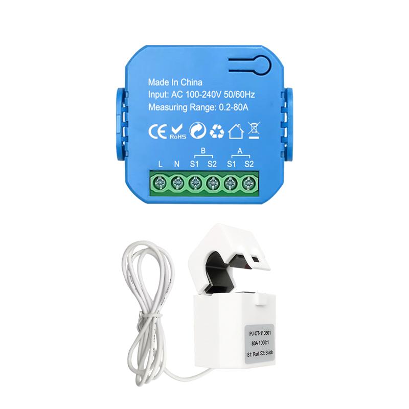 Smart ZigBee Bi-directional Energy Meter with 80A Clamp CT for Solar App Remote Monitor Export Import Power AC110V/240V
